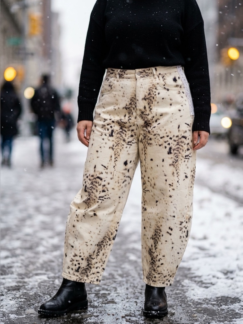 DAVI & DANI Snow Leopard Print Lace Trim Barrel Pants NWT Wide Leg - Picture 1 of 7